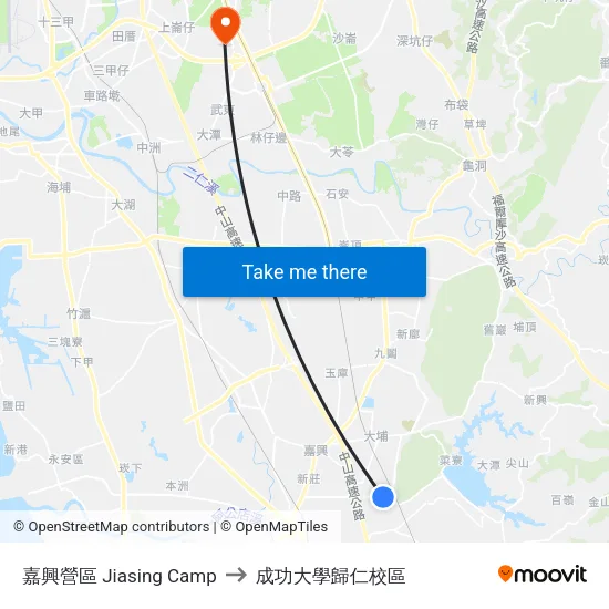 嘉興營區 Jiasing Camp to 成功大學歸仁校區 map