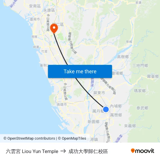 六雲宮 Liou Yun Temple to 成功大學歸仁校區 map