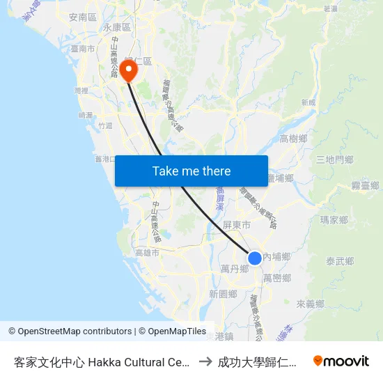 客家文化中心 Hakka Cultural Center to 成功大學歸仁校區 map