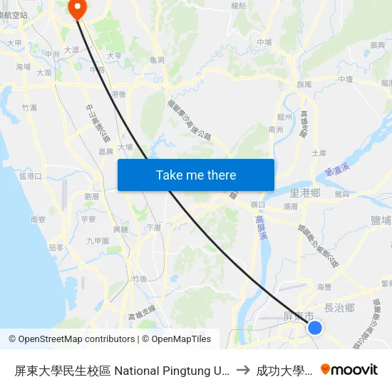 屏東大學民生校區 National Pingtung University Minsheng Campus to 成功大學歸仁校區 map