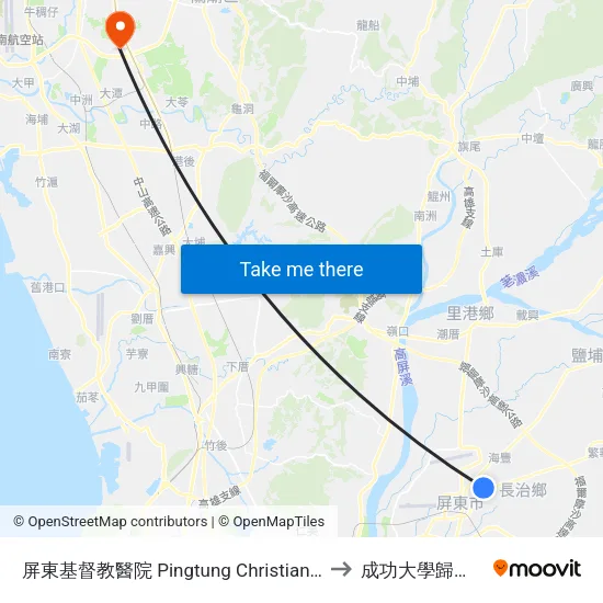 屏東基督教醫院 Pingtung Christian Hospital to 成功大學歸仁校區 map