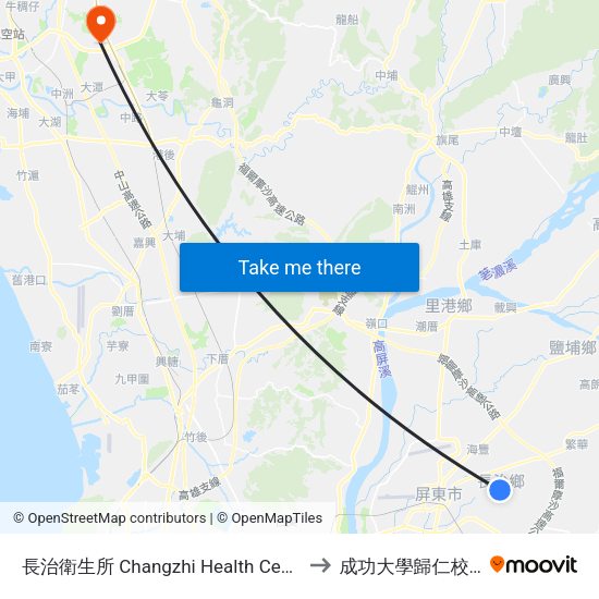 長治衛生所 Changzhi Health Center to 成功大學歸仁校區 map
