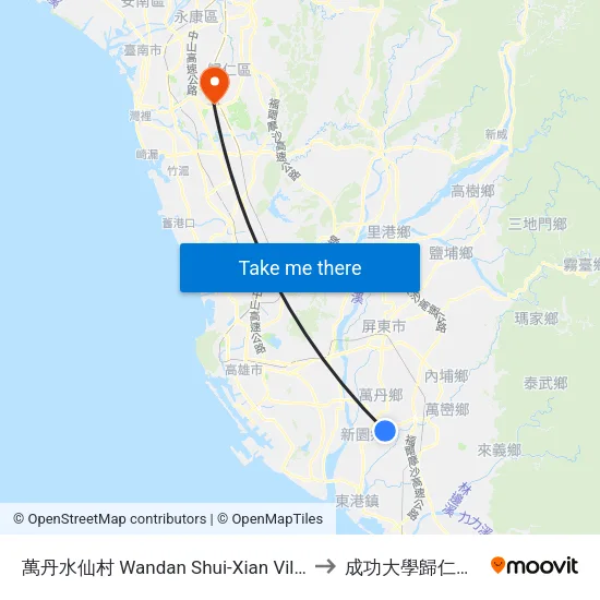 萬丹水仙村 Wandan Shui-Xian Village to 成功大學歸仁校區 map