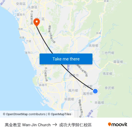 萬金教堂 Wan-Jin Church to 成功大學歸仁校區 map