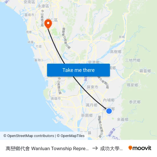 萬巒鄉代會 Wanluan Township Representative Conference to 成功大學歸仁校區 map