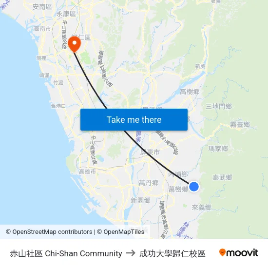 赤山社區 Chi-Shan Community to 成功大學歸仁校區 map