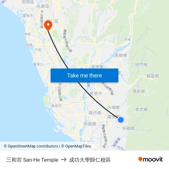 三和宮 San-He Temple to 成功大學歸仁校區 map