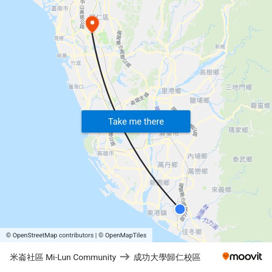 米崙社區 Mi-Lun Community to 成功大學歸仁校區 map