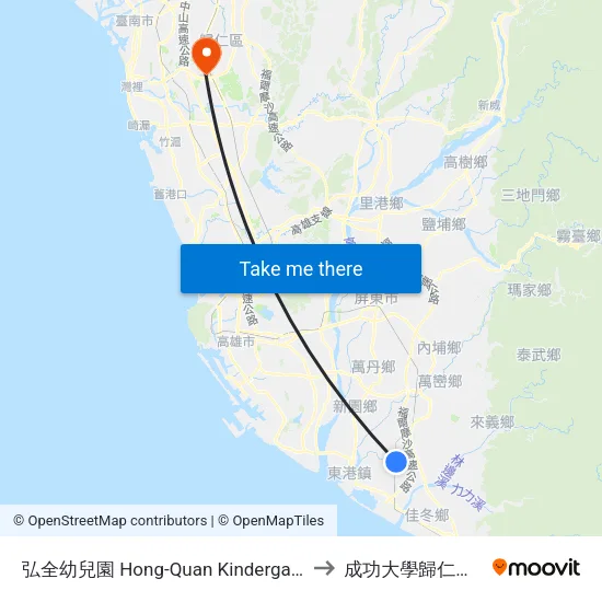 弘全幼兒園 Hong-Quan Kindergarten to 成功大學歸仁校區 map