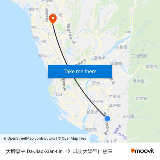大腳森林 Da-Jiao-Xian-Lin to 成功大學歸仁校區 map