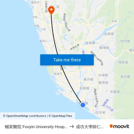 輔英醫院 Fooyin University Hospital to 成功大學歸仁校區 map