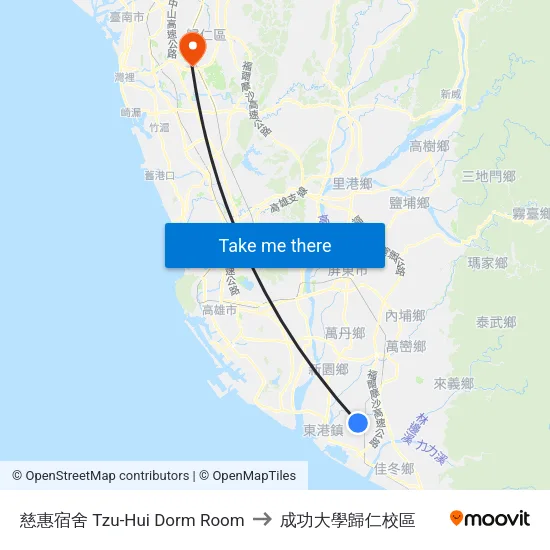 慈惠宿舍 Tzu-Hui Dorm Room to 成功大學歸仁校區 map