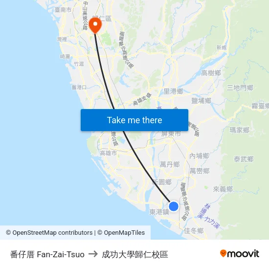 番仔厝 Fan-Zai-Tsuo to 成功大學歸仁校區 map