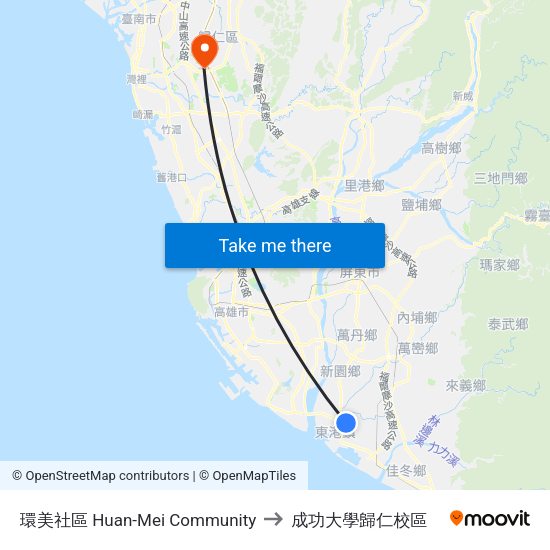 環美社區 Huan-Mei Community to 成功大學歸仁校區 map