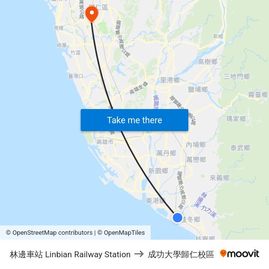 林邊車站 Linbian Railway Station to 成功大學歸仁校區 map