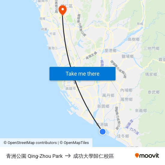 青洲公園 Qing-Zhou Park to 成功大學歸仁校區 map