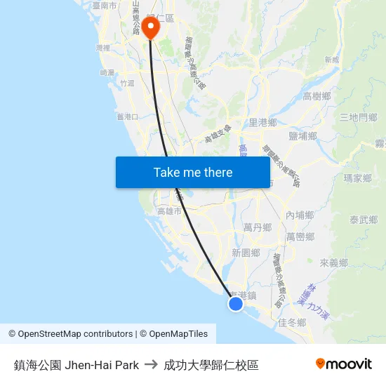 鎮海公園 Jhen-Hai Park to 成功大學歸仁校區 map