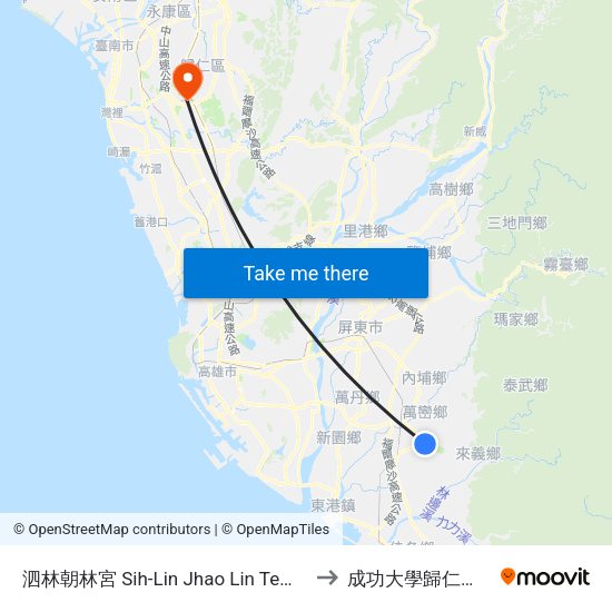 泗林朝林宮 Sih-Lin Jhao Lin Temple to 成功大學歸仁校區 map