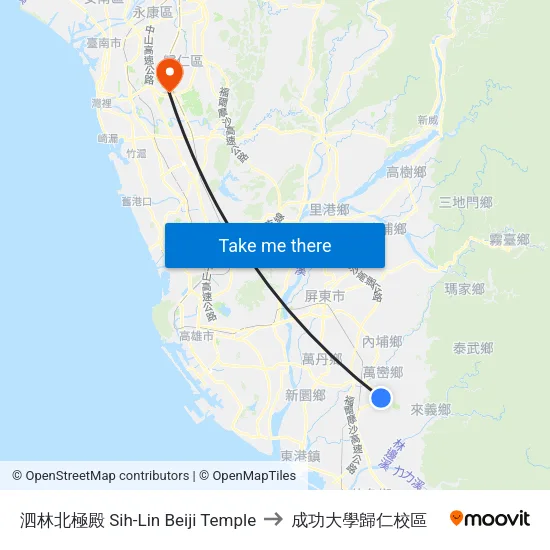 泗林北極殿 Sih-Lin Beiji Temple to 成功大學歸仁校區 map