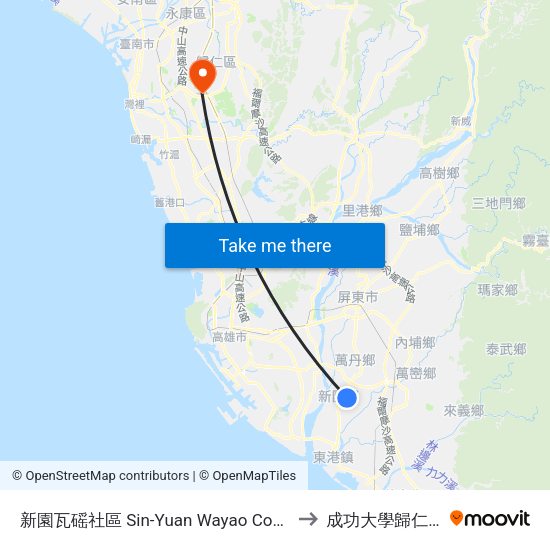 新園瓦磘社區 Sin-Yuan Wayao Community to 成功大學歸仁校區 map