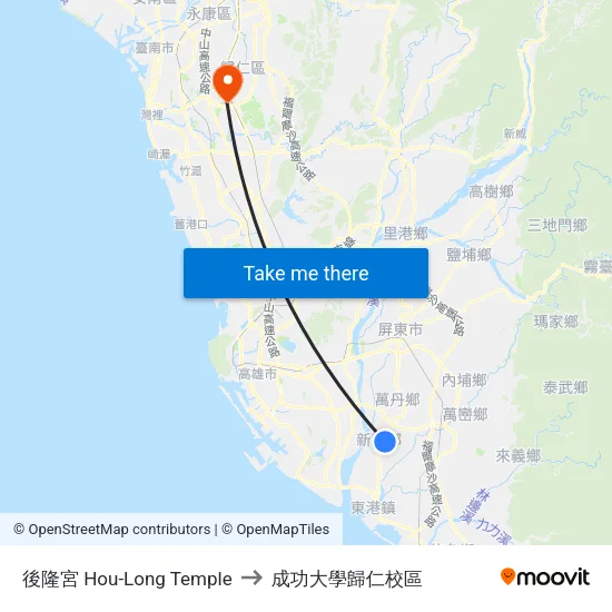 後隆宮 Hou-Long Temple to 成功大學歸仁校區 map
