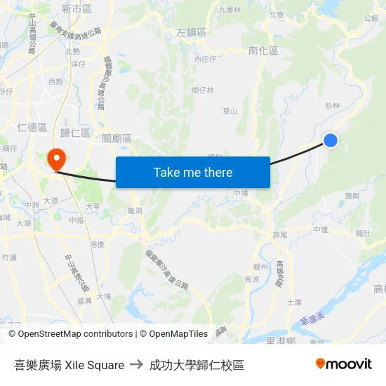 喜樂廣場 Xile Square to 成功大學歸仁校區 map