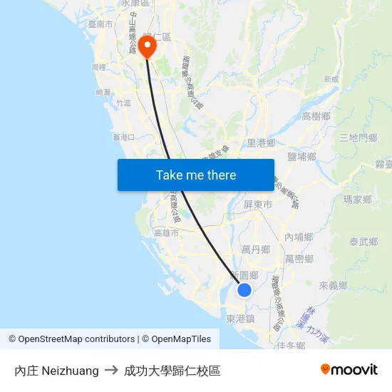 內庄 Neizhuang to 成功大學歸仁校區 map