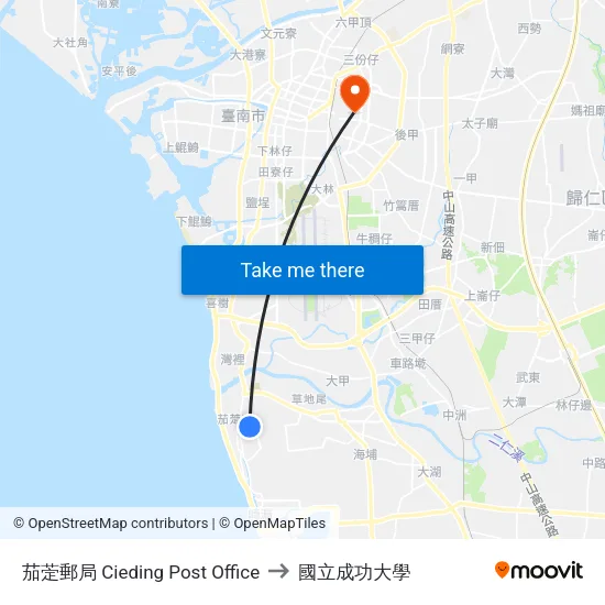 茄萣郵局 Cieding Post Office to 國立成功大學 map
