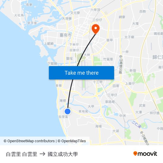 白雲里 白雲里 to 國立成功大學 map