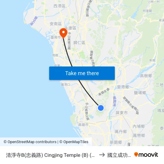 清淨寺B(忠義路) Cingjing Temple (B) (Jhongyi Rd.) to 國立成功大學 map