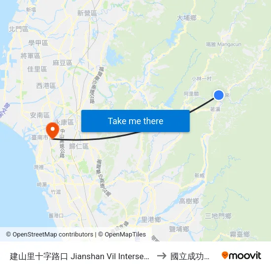 建山里十字路口 Jianshan Vil Intersection to 國立成功大學 map