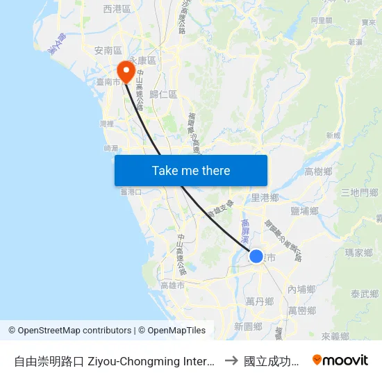 自由崇明路口 Ziyou-Chongming Intersection to 國立成功大學 map