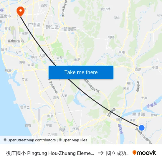 後庄國小 Pingtung Hou-Zhuang Elementary School to 國立成功大學 map