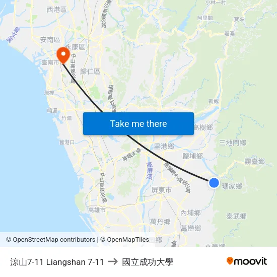 涼山7-11 Liangshan 7-11 to 國立成功大學 map