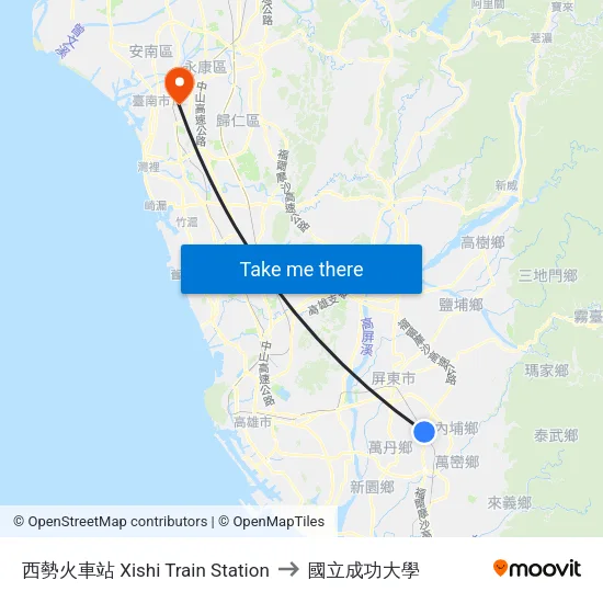 西勢火車站 Xishi Train Station to 國立成功大學 map