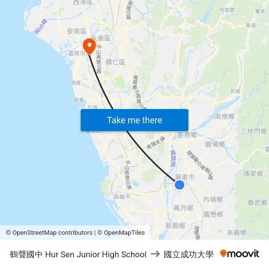 鶴聲國中 Hur Sen Junior High School to 國立成功大學 map