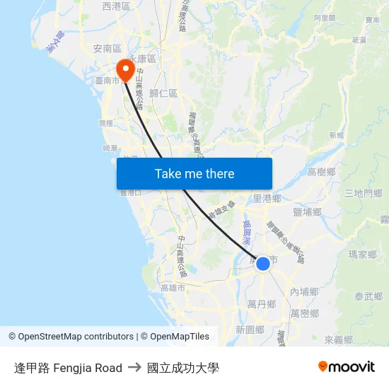 逢甲路 Fengjia Road to 國立成功大學 map