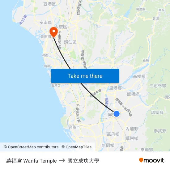 萬福宮 Wanfu Temple to 國立成功大學 map