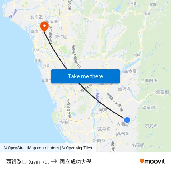 西銀路口 Xiyin Rd. to 國立成功大學 map