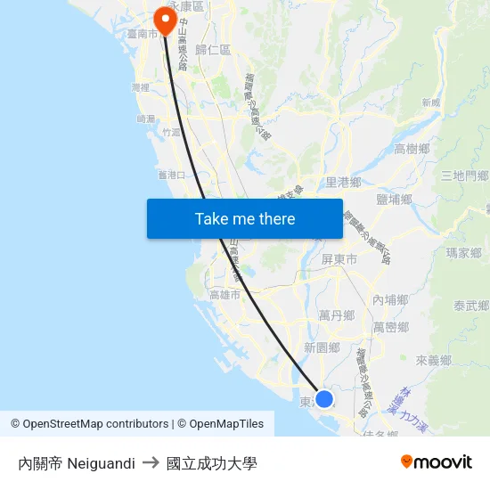 內關帝 Neiguandi to 國立成功大學 map