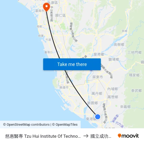 慈惠醫專 Tzu Hui Institute Of Technology to 國立成功大學 map