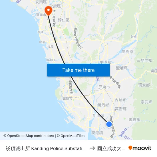 崁頂派出所 Kanding Police Substation to 國立成功大學 map