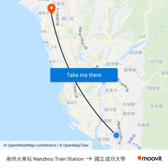 南州火車站 Nanzhou Train Station to 國立成功大學 map