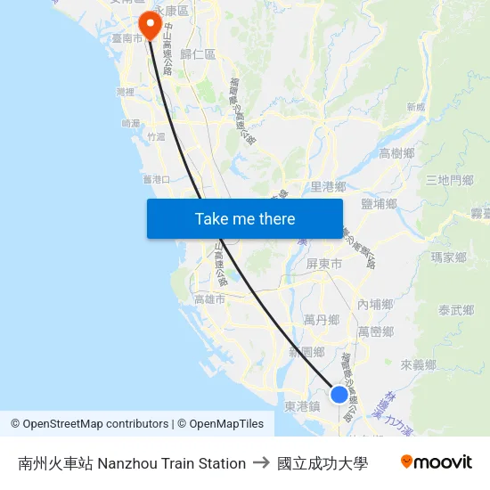 南州火車站 Nanzhou Train Station to 國立成功大學 map