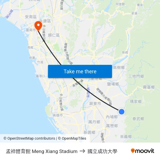 孟祥體育館 Meng Xiang Stadium to 國立成功大學 map