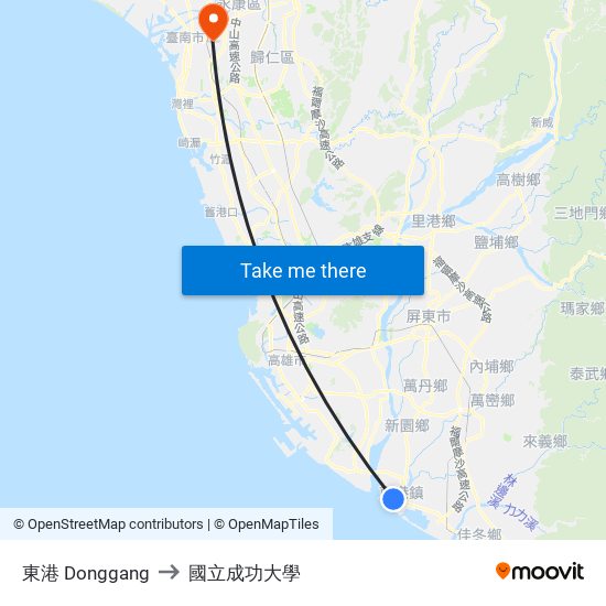 東港 Donggang to 國立成功大學 map