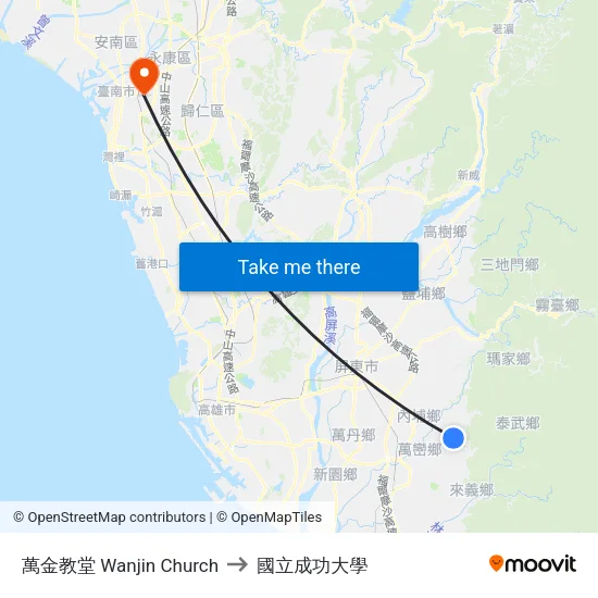 萬金教堂 Wanjin Church to 國立成功大學 map