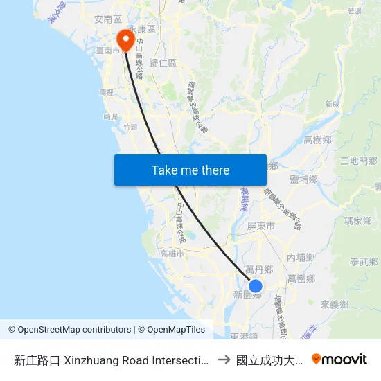 新庄路口 Xinzhuang Road Intersection to 國立成功大學 map