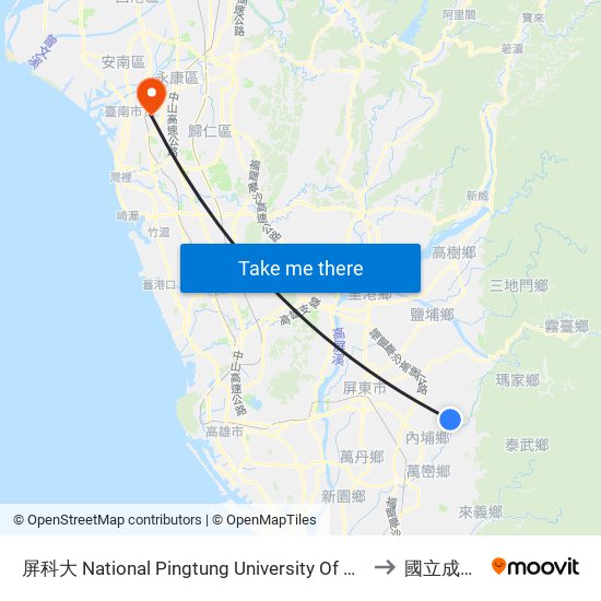 屏科大 National Pingtung University Of Science And Techno to 國立成功大學 map