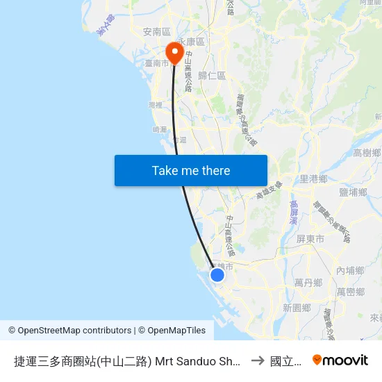 捷運三多商圈站(中山二路) Mrt Sanduo Shopping District Station (Jhongshan 2nd Rd.) to 國立成功大學 map